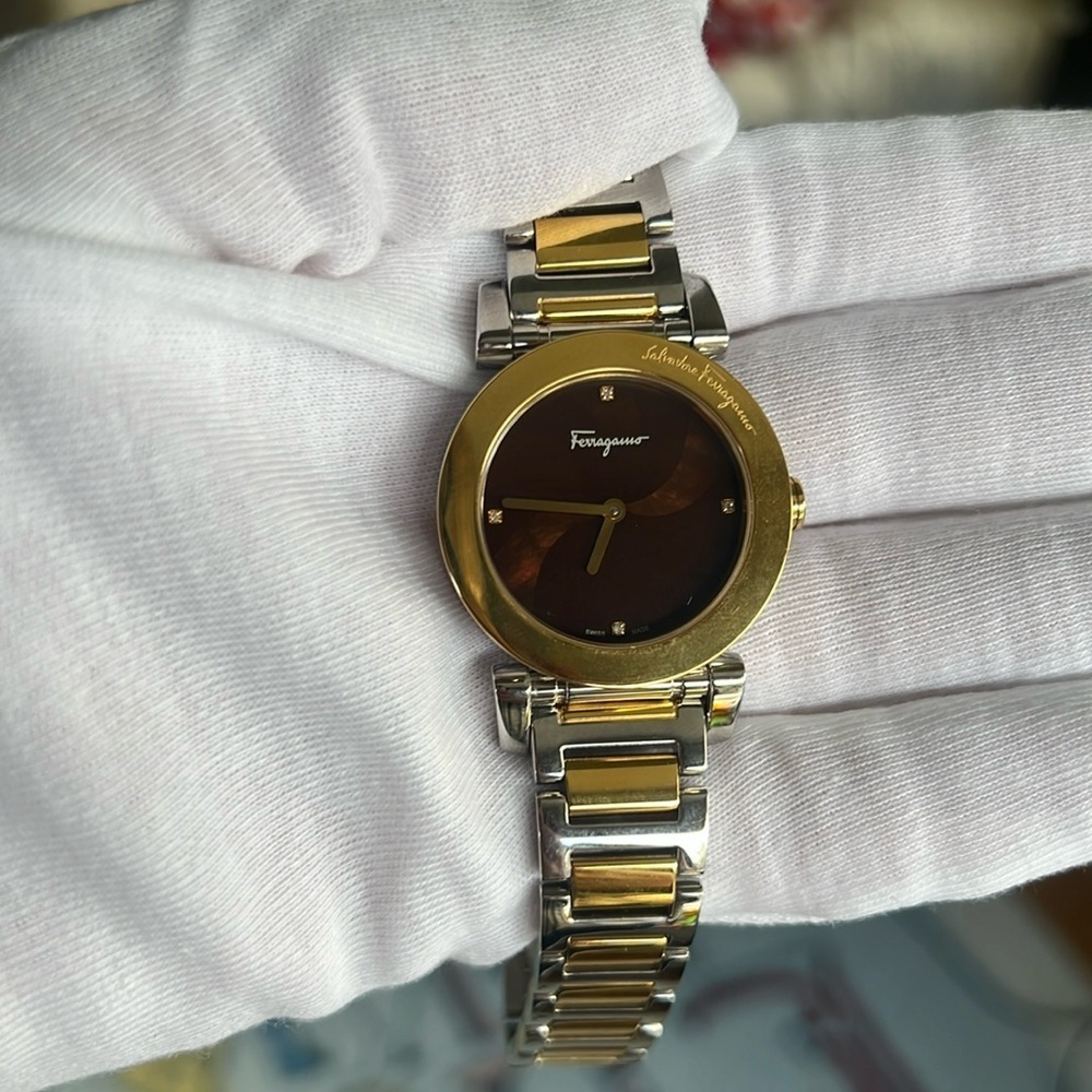 Salvatore Ferragamo Two-Tone Gold and Silver Women's Bracelet Watch - Gold Dial - Picture 3 of 15
